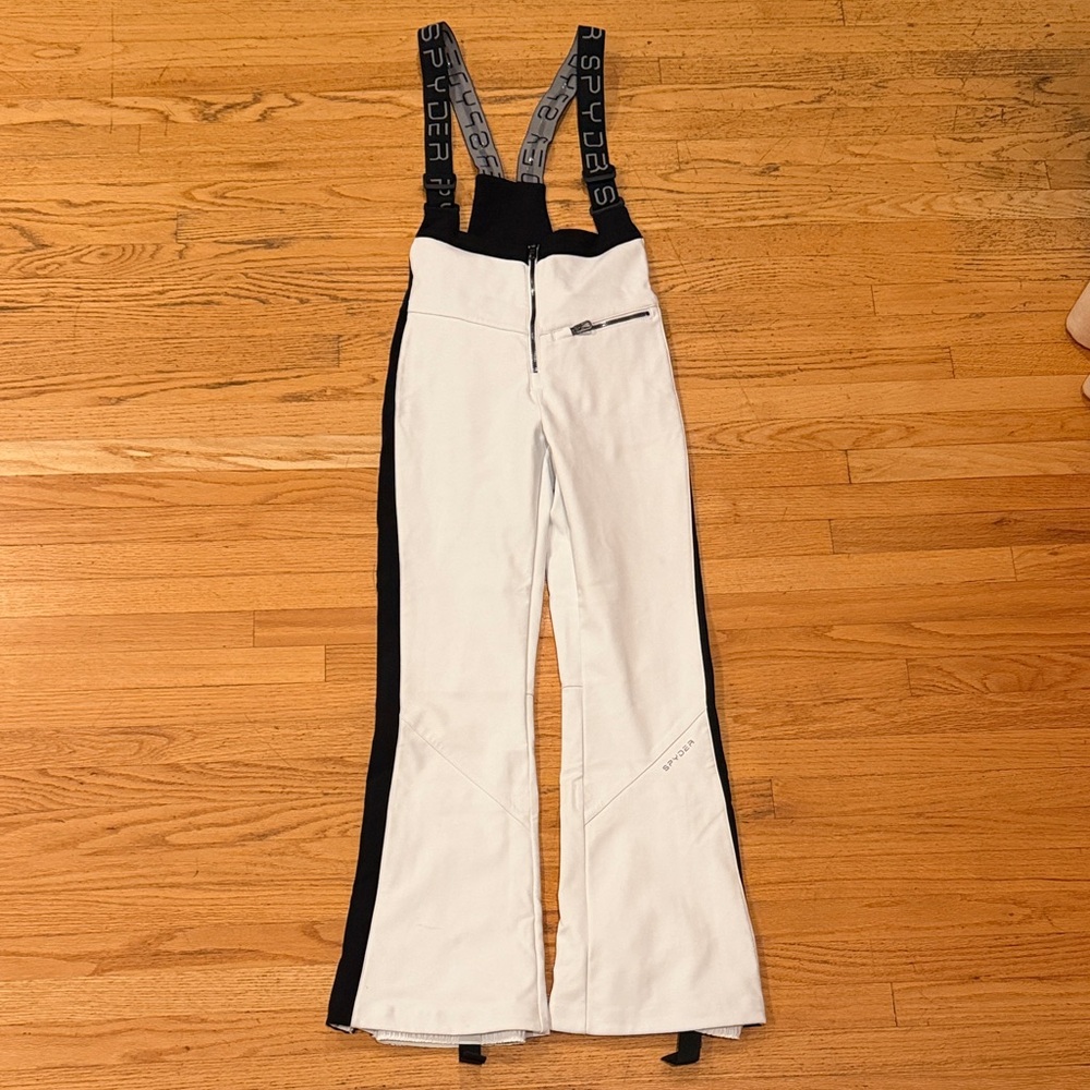 Spyder Women's Black and White Flare Ski Strutt Bib Softshell Pants